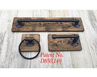 Bathroom Set of 3,8 Sizes & 20+ Colors,Bath Towel Holder,Toilet Paper Holder,Hand Towel Ring,Rustic Farmhouse Industrial Hanger,Modern Decor