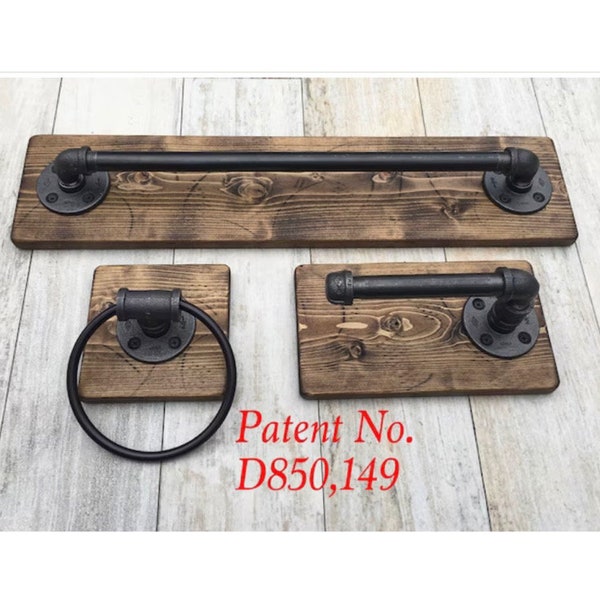 Bathroom Set of 3,8 Sizes & 20+ Colors,Bath Towel Holder,Toilet Paper Holder,Hand Towel Ring,Rustic Farmhouse Industrial Hanger,Modern Decor