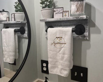 Towel Holder with Shelf, Rustic Industrial Towel Bar, Floating Shelf Bathroom Rack, Wall Shelf, Storage Organization, Shelves, Pipe Holder,