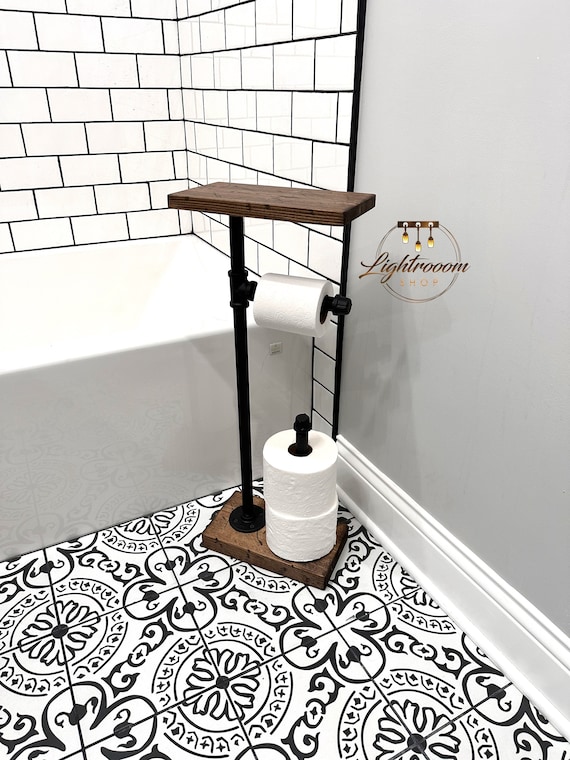 Toilet Paper Stand With Extra Storage, Industrial Toilet Paper Holder, 3  Rolls Free Standing Holder, Espresso Wood Bathroom Storage, Gifts 