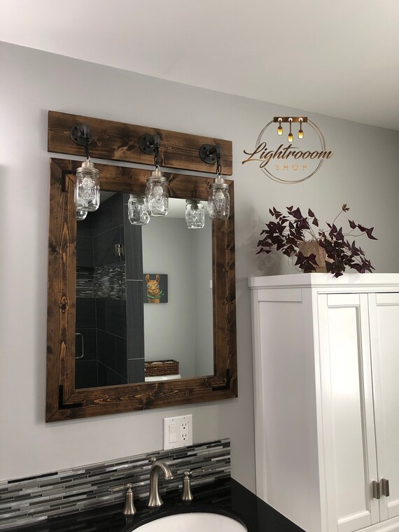 Espresso Mirror Wood Framed Rustic Bathroom Wall Vanity Small Large Gift