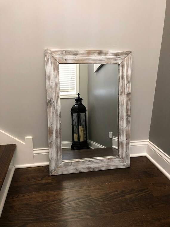 WHITEWASH Mirror Wood Frame Mirror Rustic Wood Mirror Etsy