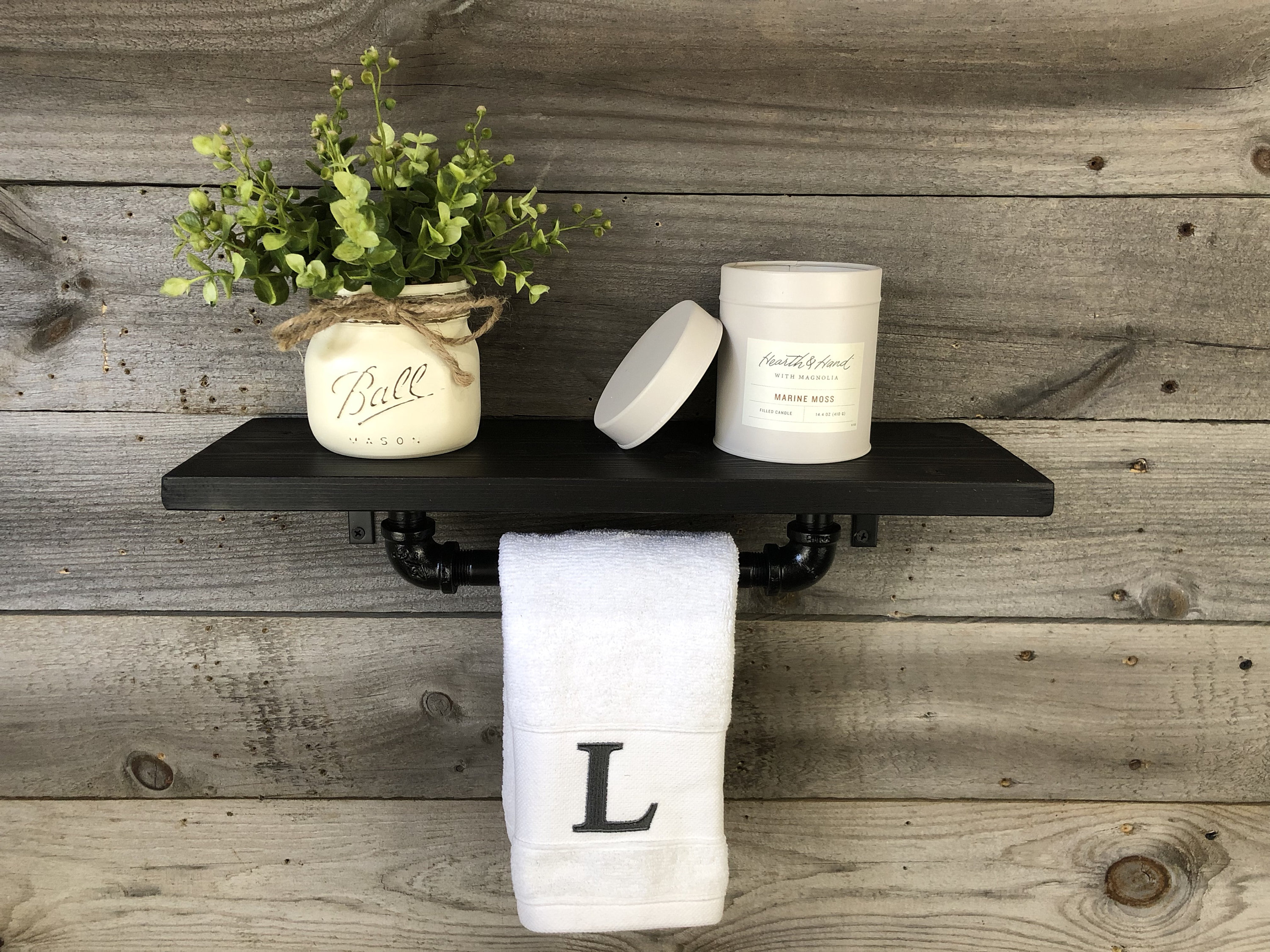 BLACK 55 Deep Towel Bar with Shelf Industrial Rustic Etsy