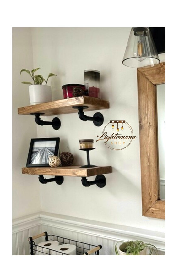 Bathroom Shelves Farmhouse Wall Shelf With Hooks Large Rustic