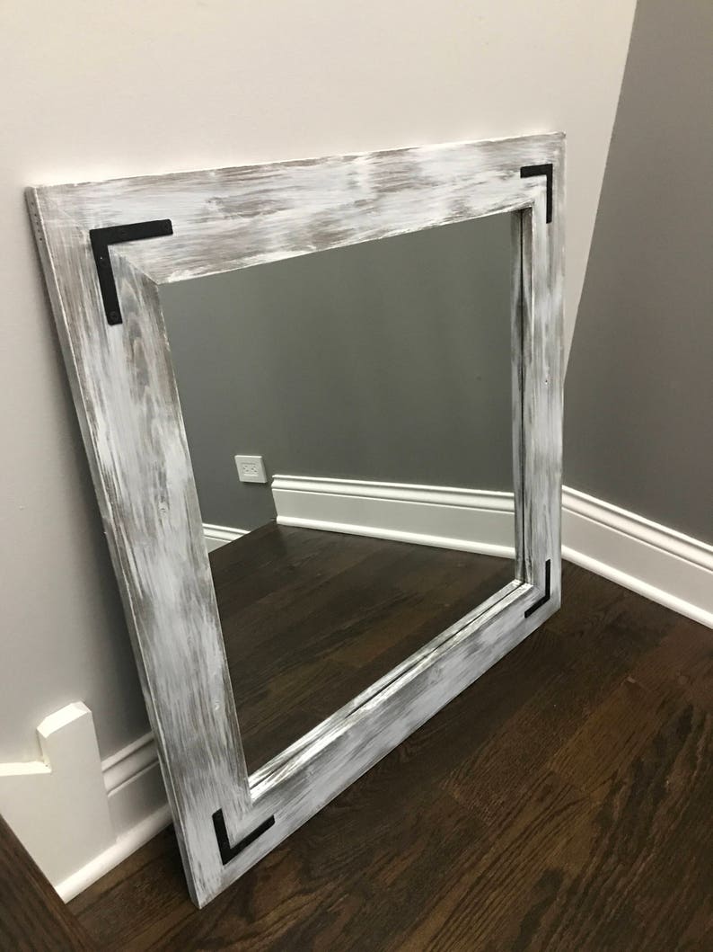GRAY WHITEWASH Mirror Grey Decor Wood Frame Mirror Rustic Etsy