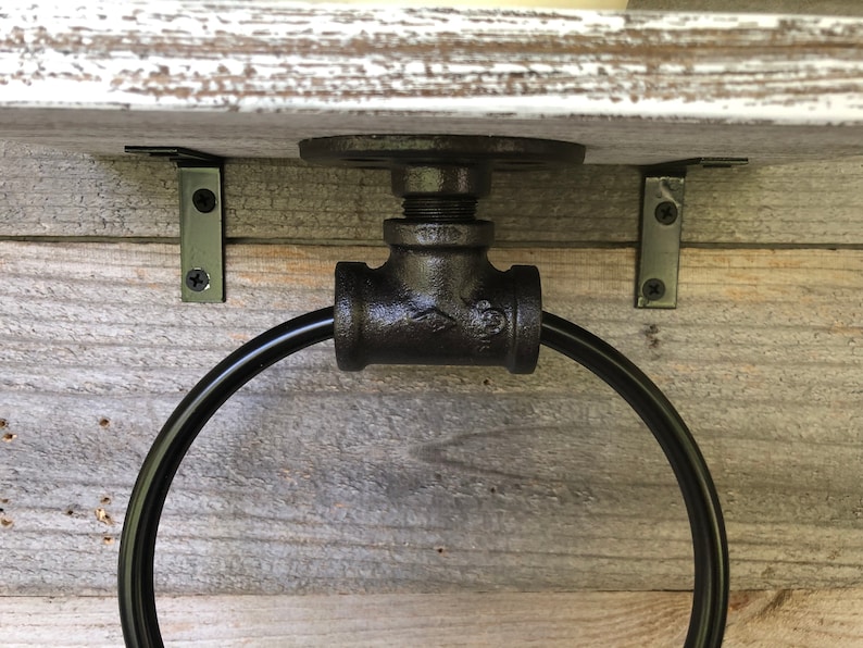 Hand Towel Ring With Shelf Bathroom Decor Organizer Wooden Etsy