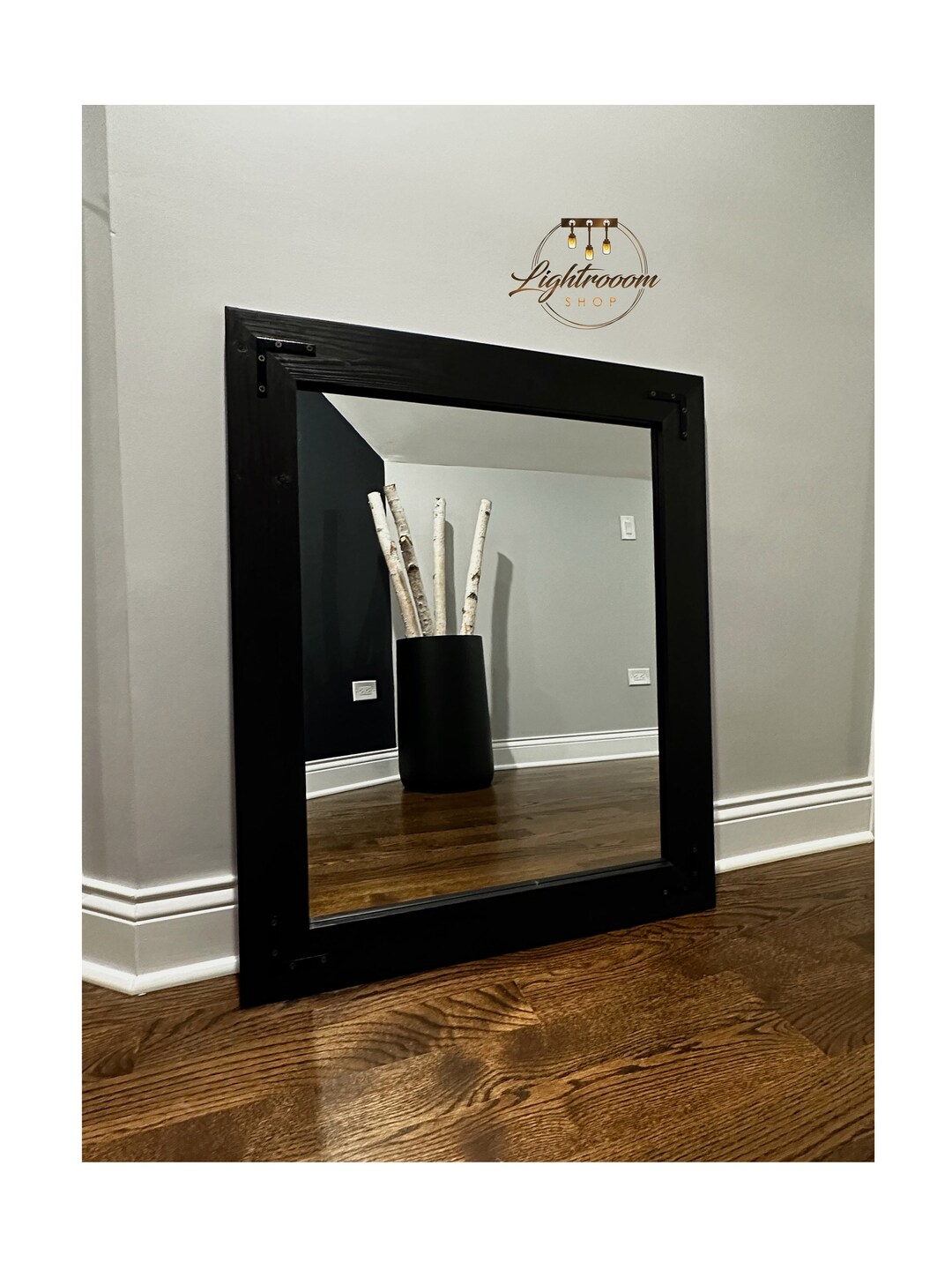 BLACK Mirror Farmhouse Bathroom Wall Decor Rustic Wooden Etsy