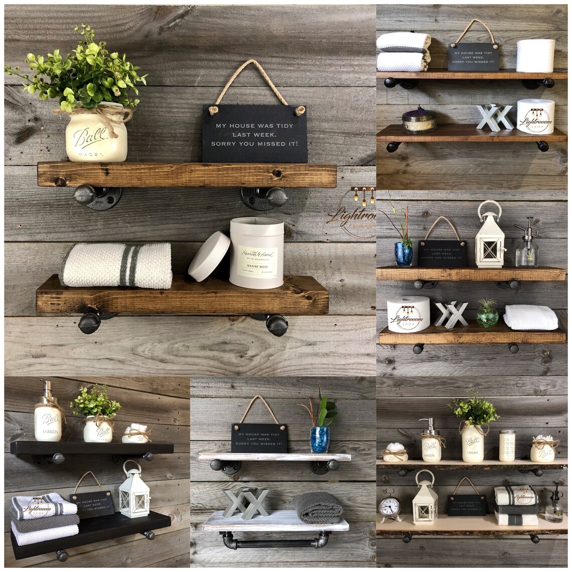 Hand Towel Ring Shelf Bathroom Decor Organizer Wooden Rack Etsy