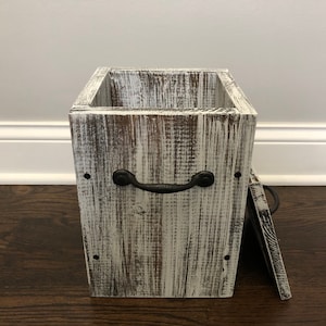 WHITEWASH Rustic Garbage Can, Bathroom Trash Can, 2 Sizes Available, Office Storage, Bin Wooden Trash Can, Waste Basket Organizer Garbage
