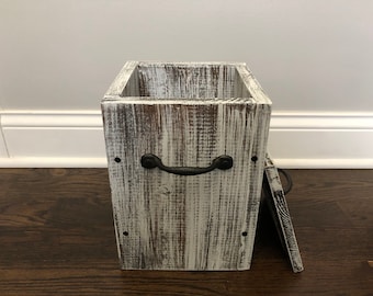 WHITEWASH Rustic Garbage Can, Bathroom Trash Can, 2 Sizes Available, Office Storage, Bin Wooden Trash Can, Waste Basket Organizer Garbage