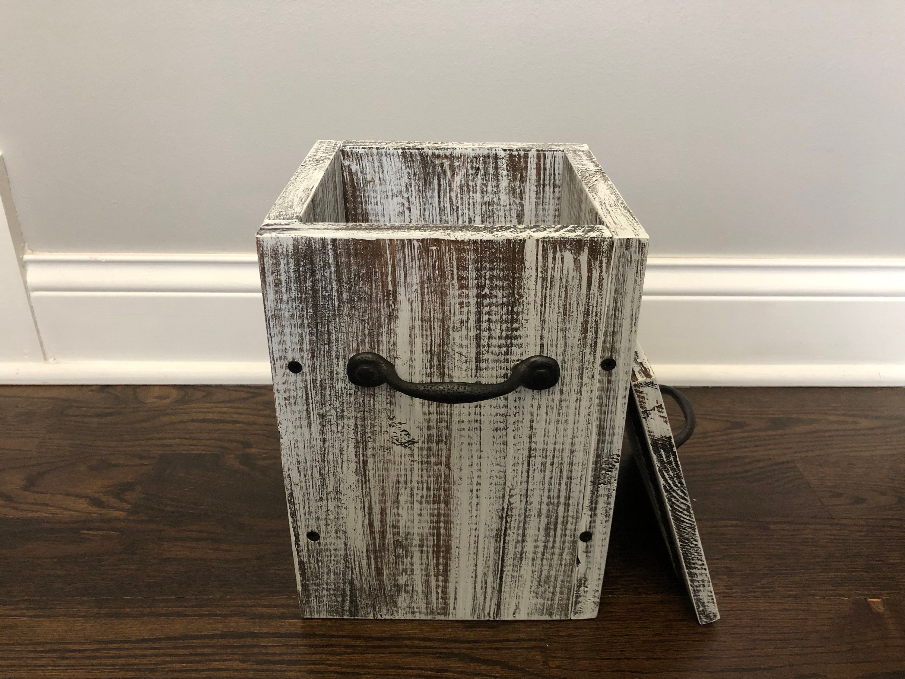 2 Pieces 1.5/2.5 Gallons Wood Trash Can Wastebasket Rustic Style Wastebasket With Handles Small Trash Bin Home Rectangular Garbage Can Waste Basket Bedroo