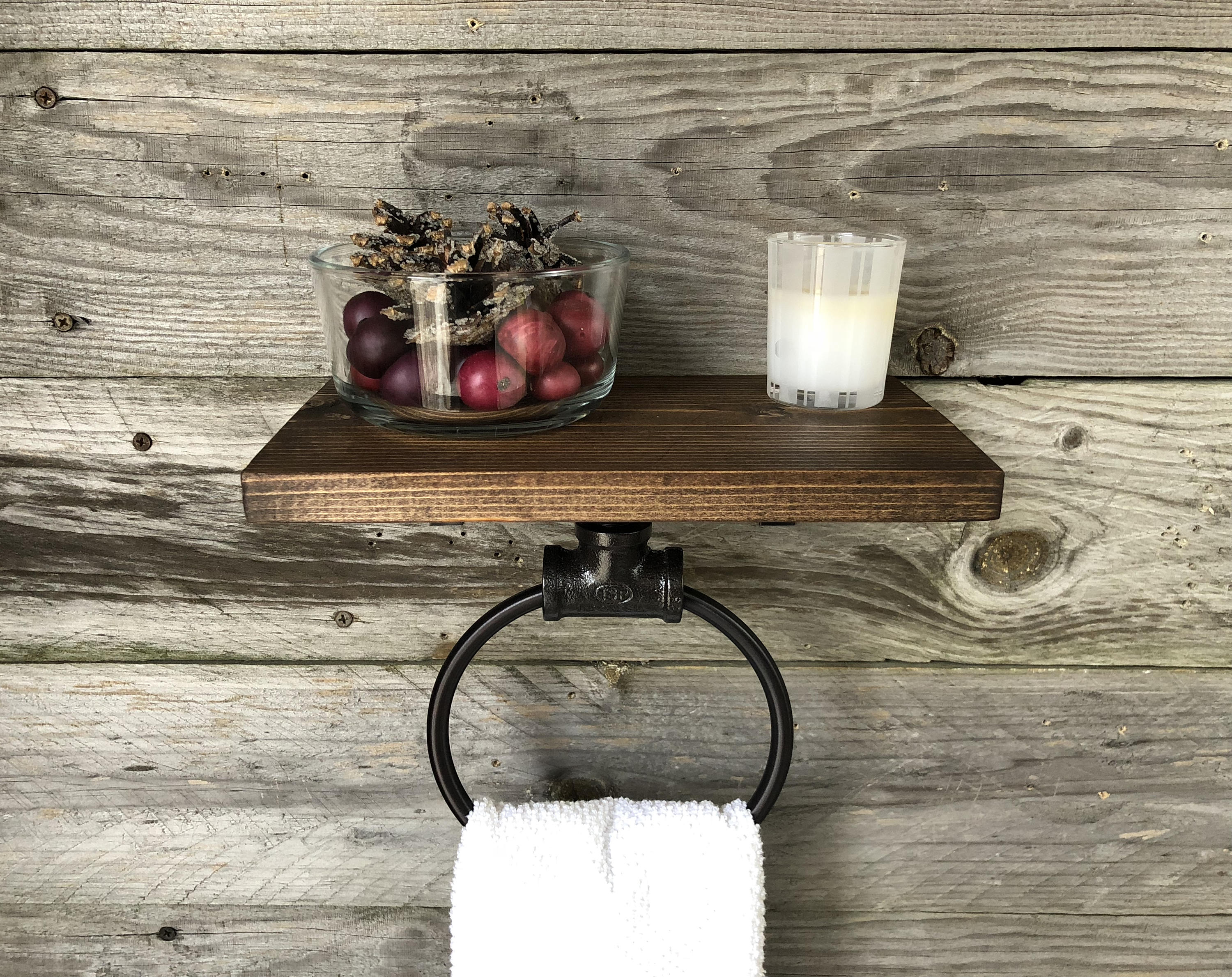 Hand Towel Ring with Shelf Bathroom Organizer Wooden Rack Etsy