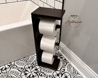 Toilet Paper Stand With Shelf, Floor Stand TP, Multiply 3 Roll Holder, Rustic, Pipe Toilet Paper Holder, Industrial Stand, Wood Stand, Gift
