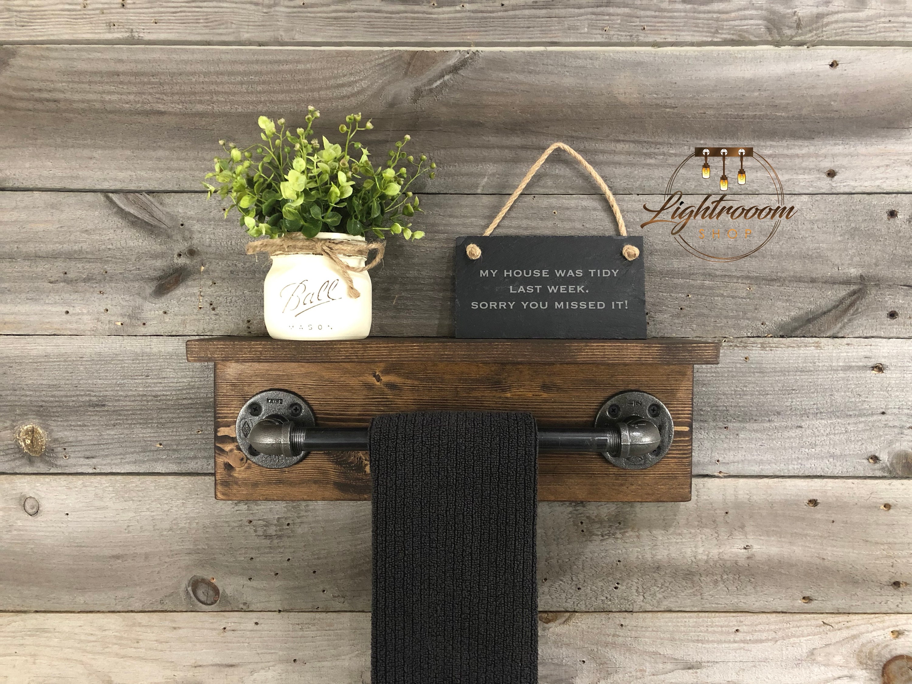 Towel Holder With Shelf Rustic Industrial Towel Bar Floating Shelf Bathroom Rack Wall Shelf Storage Organization Shelves Pipe Holder Etsy