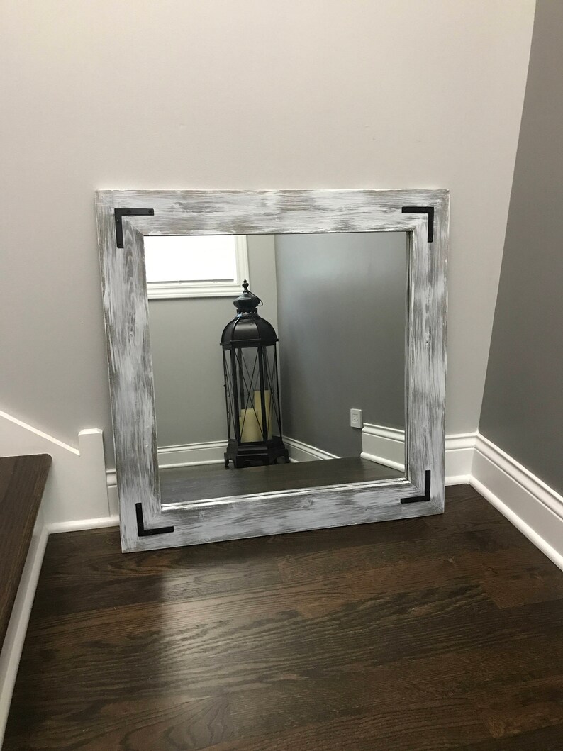 GRAY WHITEWASH Mirror Grey Decor Wood Frame Mirror Rustic Etsy