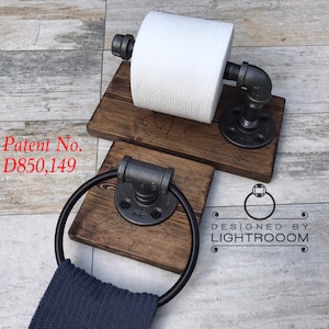 Set of 2, TP + Towel Ring,Toilet Paper Holder,Industrial Rustic Black Pipe,Handmade,Modern,Unique Set,Made in USA by Lightrooom Shop, Gift