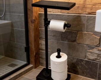 Top Quality,HEAVY Base + EXTRA Storage,3 Rolls Toilet Paper Stand With Shelf,Brand New Made to Order,Rustic Pipe Toilet Paper Holder Stand