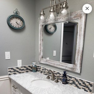 Whitewash Wood Wood Frame Mirror Rustic Wood Mirror Etsy