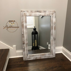 WHITEWASH Mirror 18x18 - 40x30 + Custom Sizes, Wood Frame Rustic Mirror,Bathroom Mirror,Whitewash Wall Vanity Mirror,Small Large Mirror,Gift