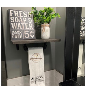 7.25" Deep Towel Bar with Shelf, Industrial, Rustic, Pipe Holder, Farmhouse Decor, Bathroom Hand Towel Bar, Towel Rack, Modern Handmade Item