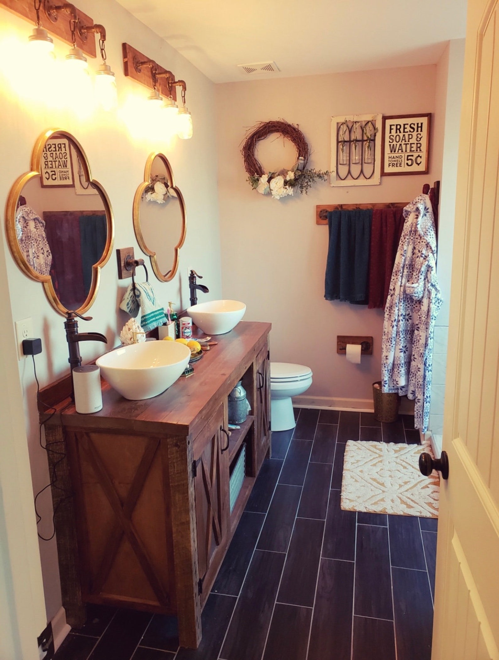 DARK WALNUT Vanity Light Fixture CountryStyle Mason Jar Etsy