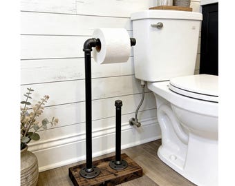 3 Roll, HEAVY BASE Toilet Paper Stand, TP with Extra Paper Storage, Industrial Bathroom, Modern Decor, Farmhouse Paper Holder, Floor Stand