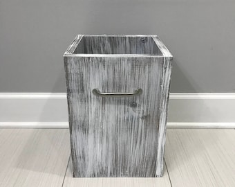 WHITEWASH Rustic Garbage Can, Bathroom Trash Can, 2 Sizes Available, Office Storage, Bin, Wooden Trash Can, Waste Basket,Organizer Garbage