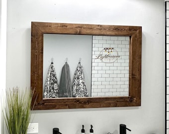 Bathroom Mirror,Farmhouse Rustic Natural Wood Framed Mirror,USA Handmade Mirror,Bath Wall Mirror,Vanity Mirror,Hallway Entryway Decor,Modern