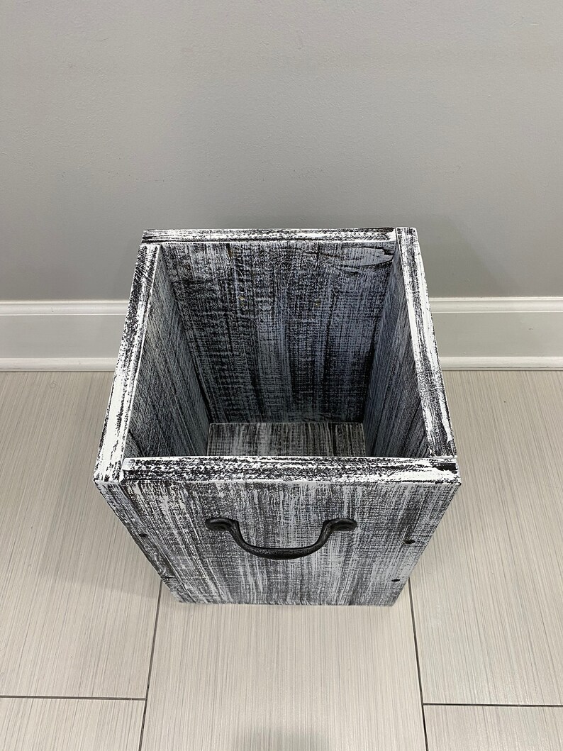 GRAY WHITEWASH Rustic Garbage Can Bathroom Trash Can 4 | Etsy
