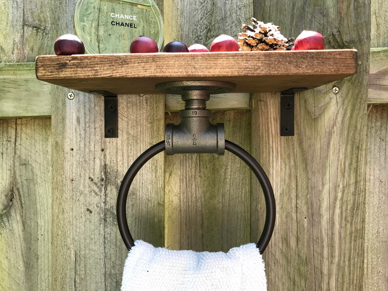 Hand Towel Ring Shelf Bathroom Decor Organizer Wooden Rack Etsy