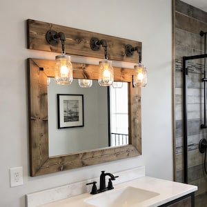 Vanity Light Fixture,2-3-4-5-6 Mason Jar Light,Bath Industrial Light,Pendant Fixture,Wood Pipe Unique Light,Rustic Jar Country Hanging Light