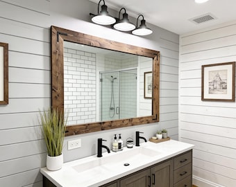 Bathroom Mirror,Rustic Farmhouse DARK WALNUT Mirror,Country Framed Wood Mirror,Bathroom Light Mirror,Wall Vanity Mirror,Large Mirror Bracket