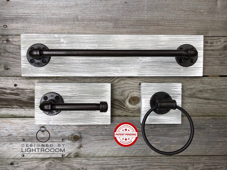 Gray On White Base Bathroom Set Towel Ring Toilet Paper Etsy