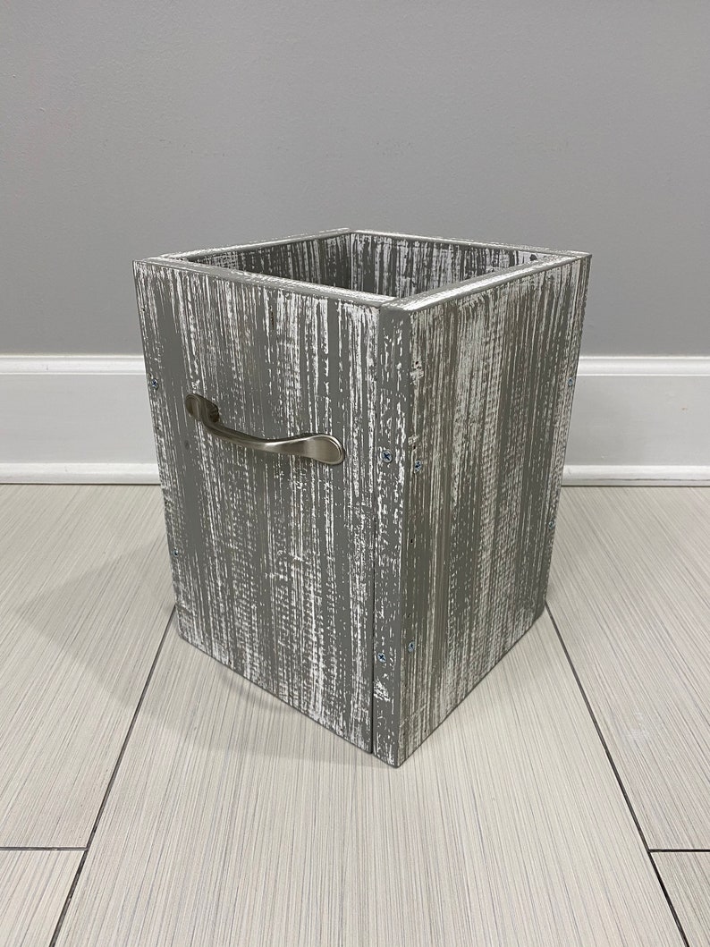 GRAY on WHITE BASE Rustic Garbage Can Bathroom Trash Can 3 | Etsy