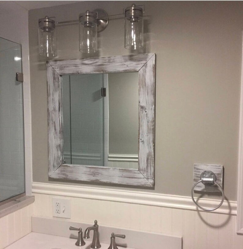WHITEWASH Mirror Bathroom Wood Frame Mirror Rustic Wood | Etsy