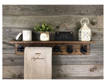 Towel Bar With Two Hooks and Shelf, Towel Holder, Robe Hooks