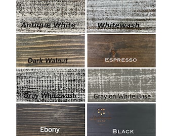Sample, Wood Sample, Stain Colors, Espresso, Whitewash, Antique, Dark Walnut, Ebony, Black, House Decor, Vanity, Furniture, Wall, Farmhouse