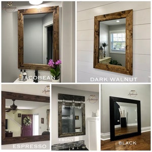 DARK WALNUT Farmhouse Mirror,Country Framed Wood Mirror,Bathroom Light Mirror,Wall Vanity Mirror,Large Mirror,18x18 40x30 Custom Sizes image 5