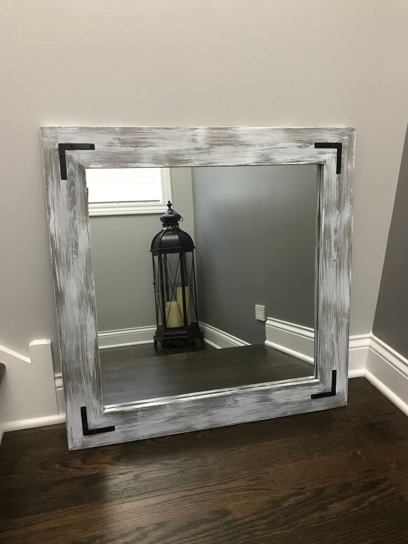 GRAY WHITEWASH Mirror Grey Decor Vanity Mirrors Bathroom Etsy