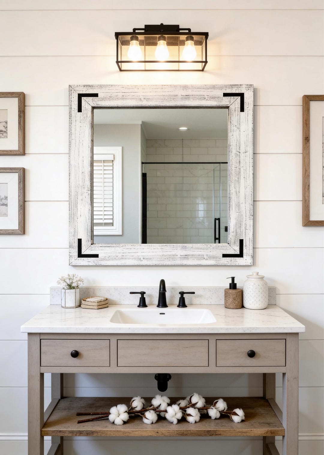 Rustic Whitewashed Mirror Bathroom Mirror,whitewash Mirror,real Wood Frame Mirror,rustic Feel ...