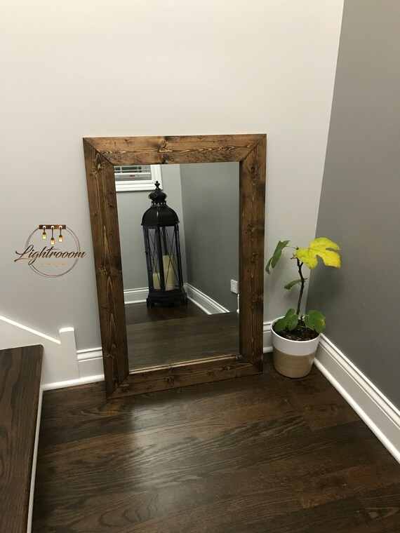 Espresso Mirror Farmhouse Wood Frame Rustic Bathroom Wall Vanity Small Large