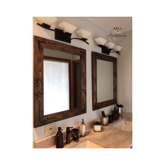 Espresso Mirror Wood Framed Rustic Bathroom Wall Vanity Small Large Gift