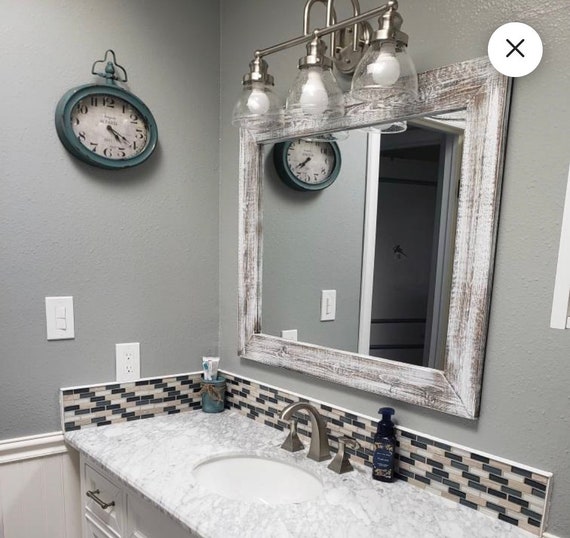 Whitewash Wood Mirror Frame Rustic Whitewash Wood Mirror Frame, Wood Frame Around Bathroom Mirror