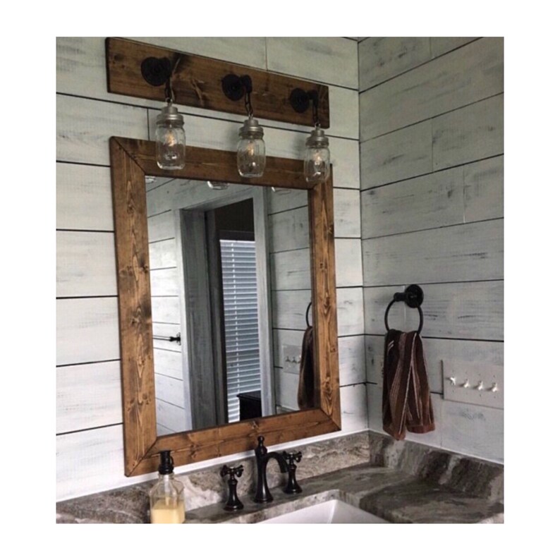 Dark Walnut Farmhouse Mirror Country Framed Wood Image 0
