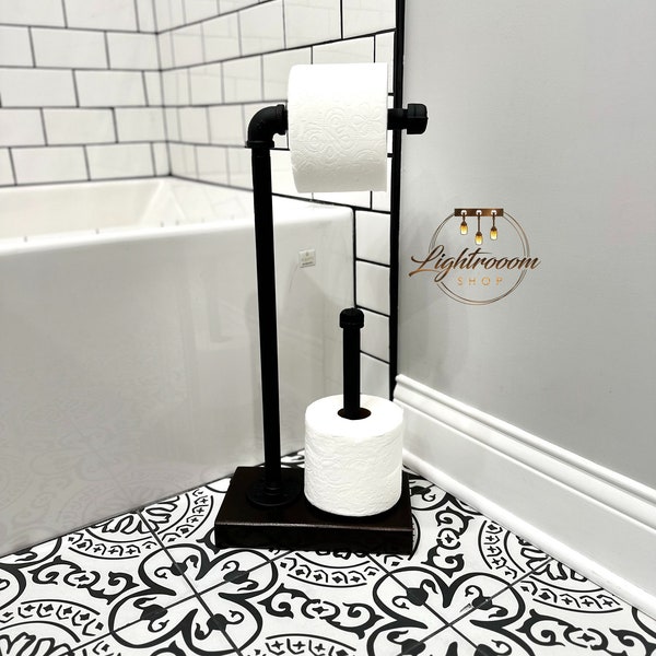 3 Rolls HEAVY Base, EXTRA Pipe Storage, Pipe Wood Toilet Paper Dispenser, Bathroom Free Standing TP Holder, Industrial Bathroom, House Decor