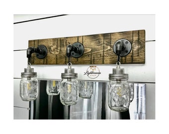 RUSTIC ENGRAVE Mason Jar Vanity Light, 2-3-4-5-6 Jars,Bathroom Light Fixture,Farmhouse Decor,Industrial Pipe Fixture,Handmade Light,Unique