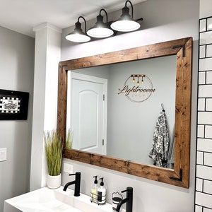 DARK WALNUT Farmhouse Mirror,Country Framed Wood Mirror,Bathroom Light Mirror,Wall Vanity Mirror,Large Mirror,18x18 40x30 Custom Sizes image 1