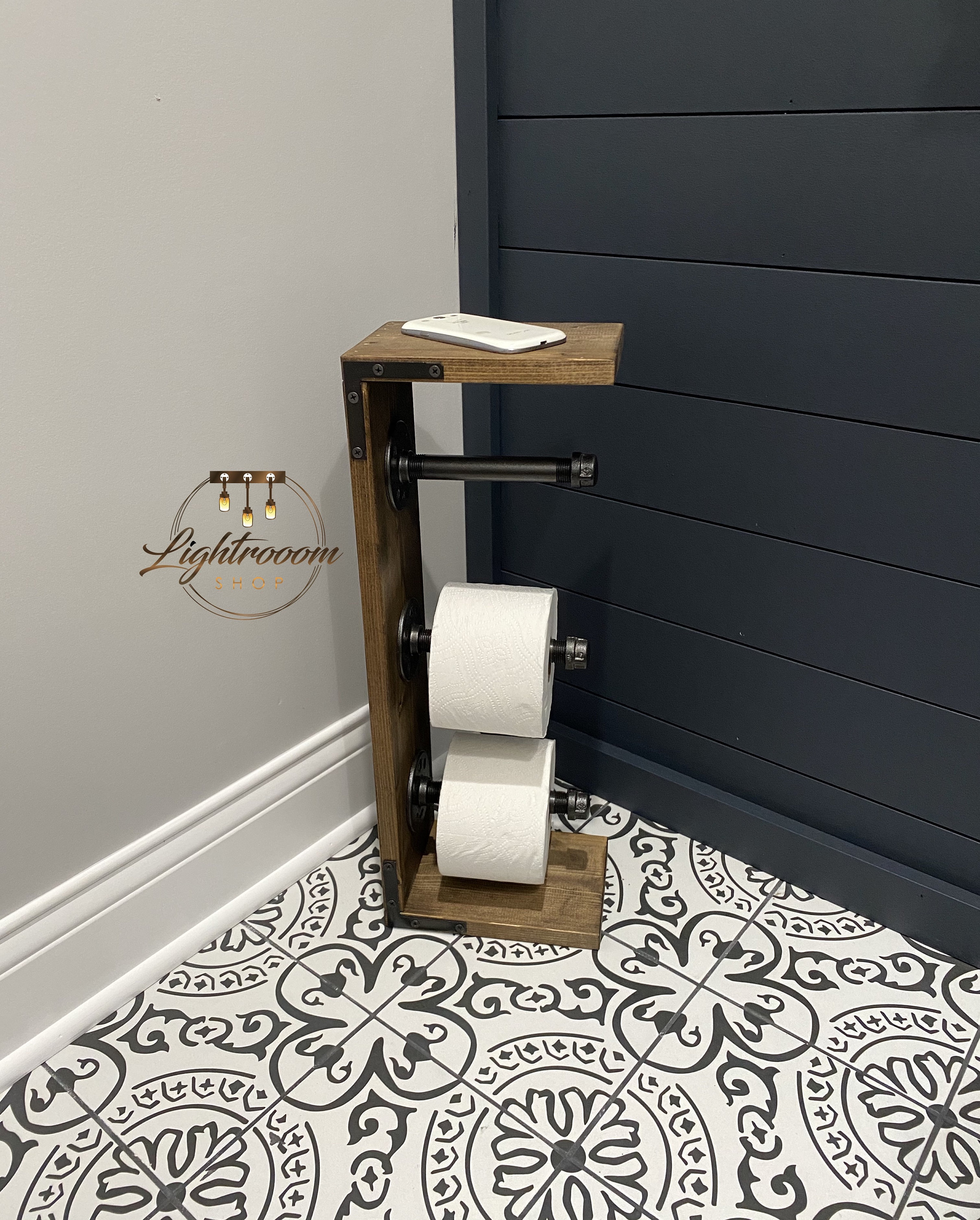Toilet Paper Stand With Extra 2 Roll Storage, Floor Stand TP Holder, Paper  Dispenser, Rustic Industrial Galvanized Pipe Toilet Paper Holder 
