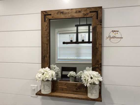 3 5 Frame Mirror With Deep Shelf Bathroom 3 5 Frame Mirror With Deep Shelf, Wooden Bathroom Mirror With Shelves
