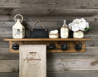 Towel Bar With Two Hooks and Shelf, Towel Holder, Robe Hooks